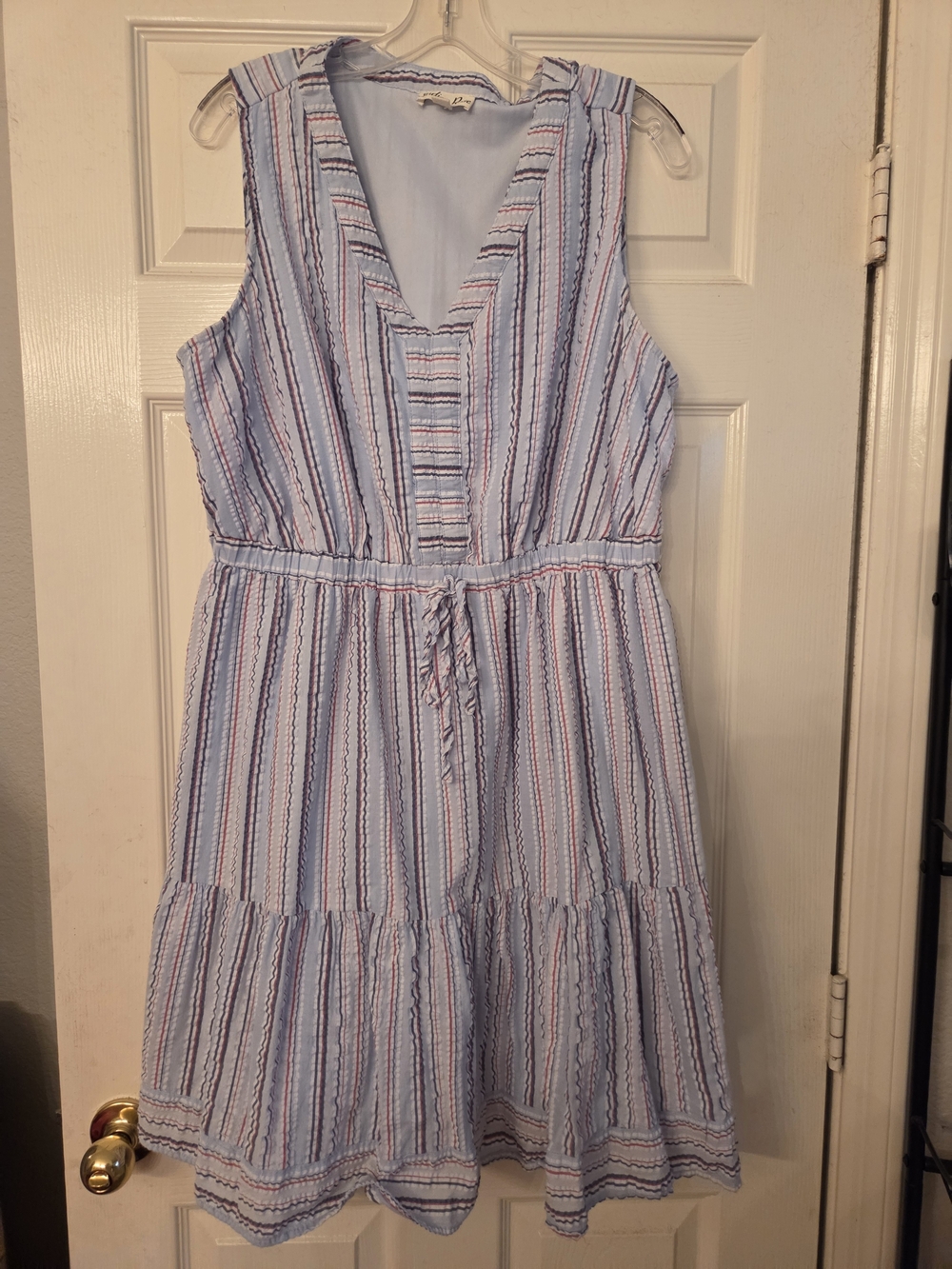 Light Blue Striped Sleeveless Cotton Dress